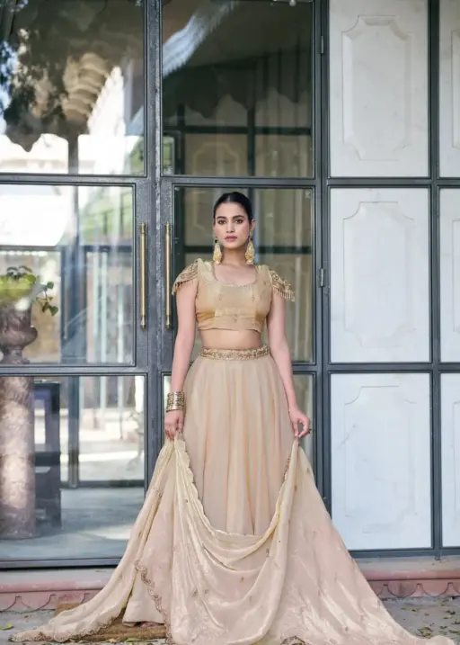 Cream Fendi Embroidered Lehenga Choli for Wedding and Bridesmaid Wear