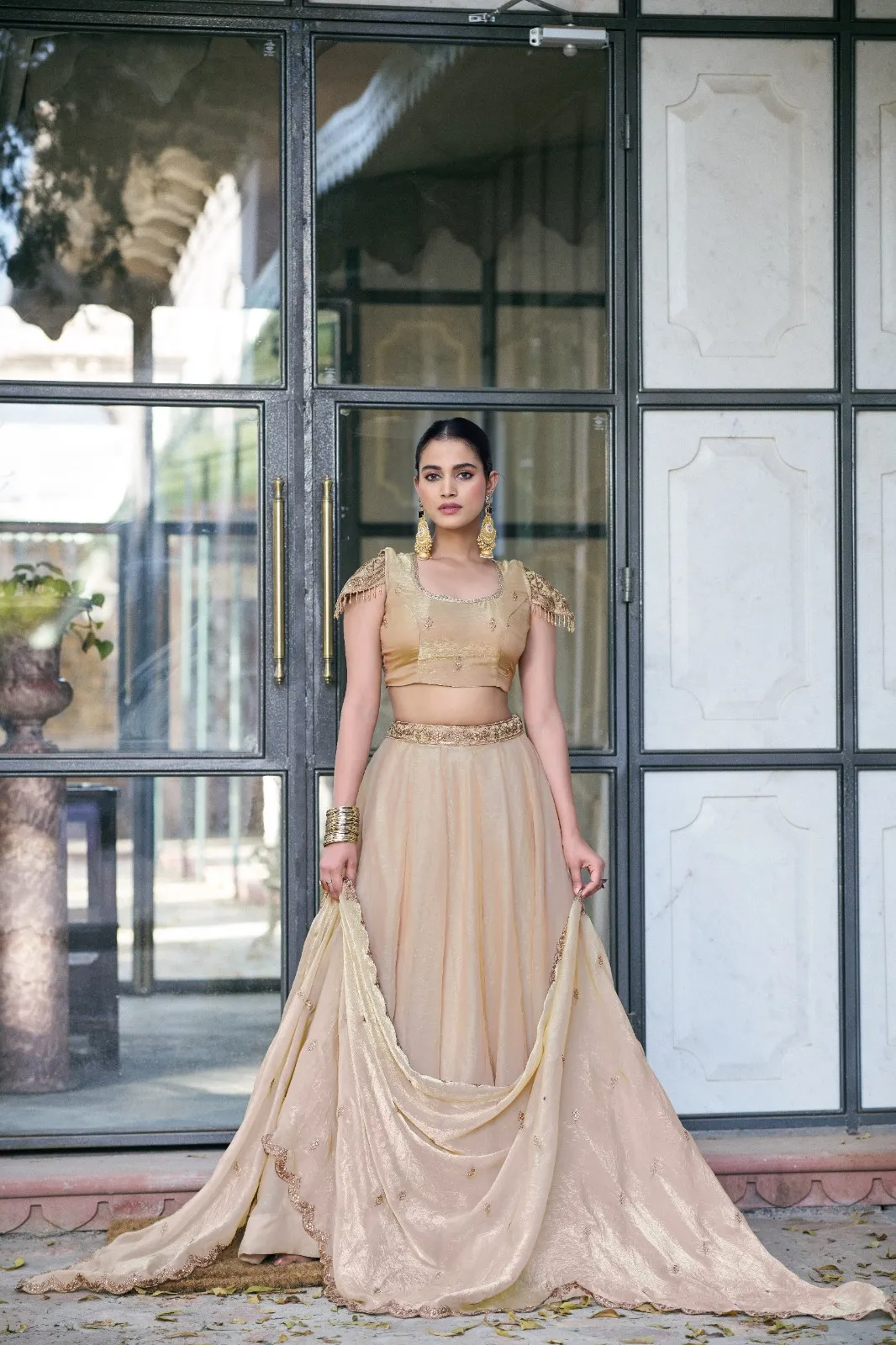 Cream Fendi Embroidered Lehenga Choli for Wedding and Bridesmaid Wear