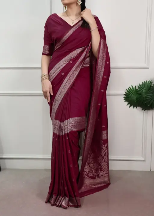 Dark Wine Crepe Silk Saree
