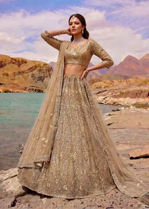 Golden Color Bridal net Bridesmaid Lehenga Blouse