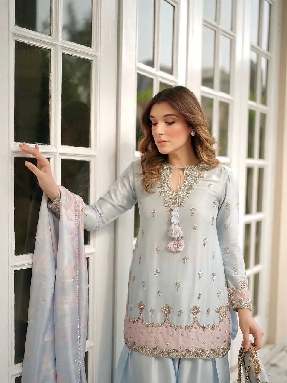 Gray Color Pakistani Style Farsi Salwar Suit - Image 4