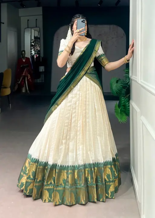 Green Color Half Saree Pattu Lehenga