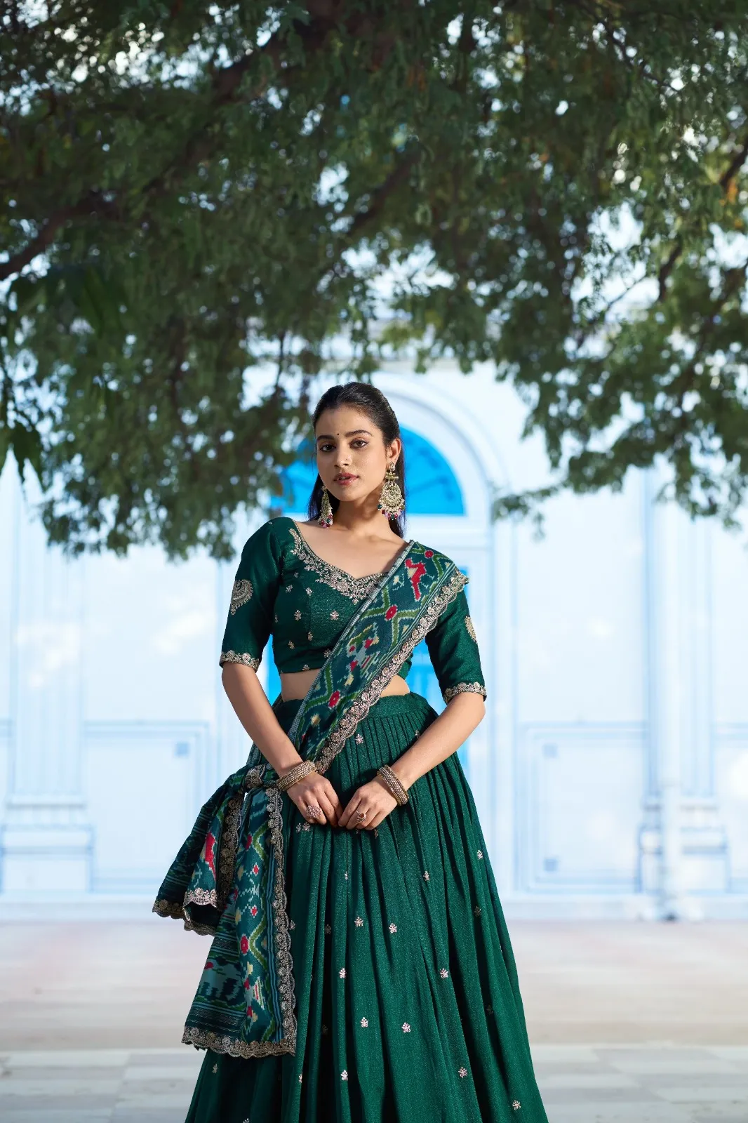 Green Premium Lehenga Choli with Ikkat Dupatta - Image 2