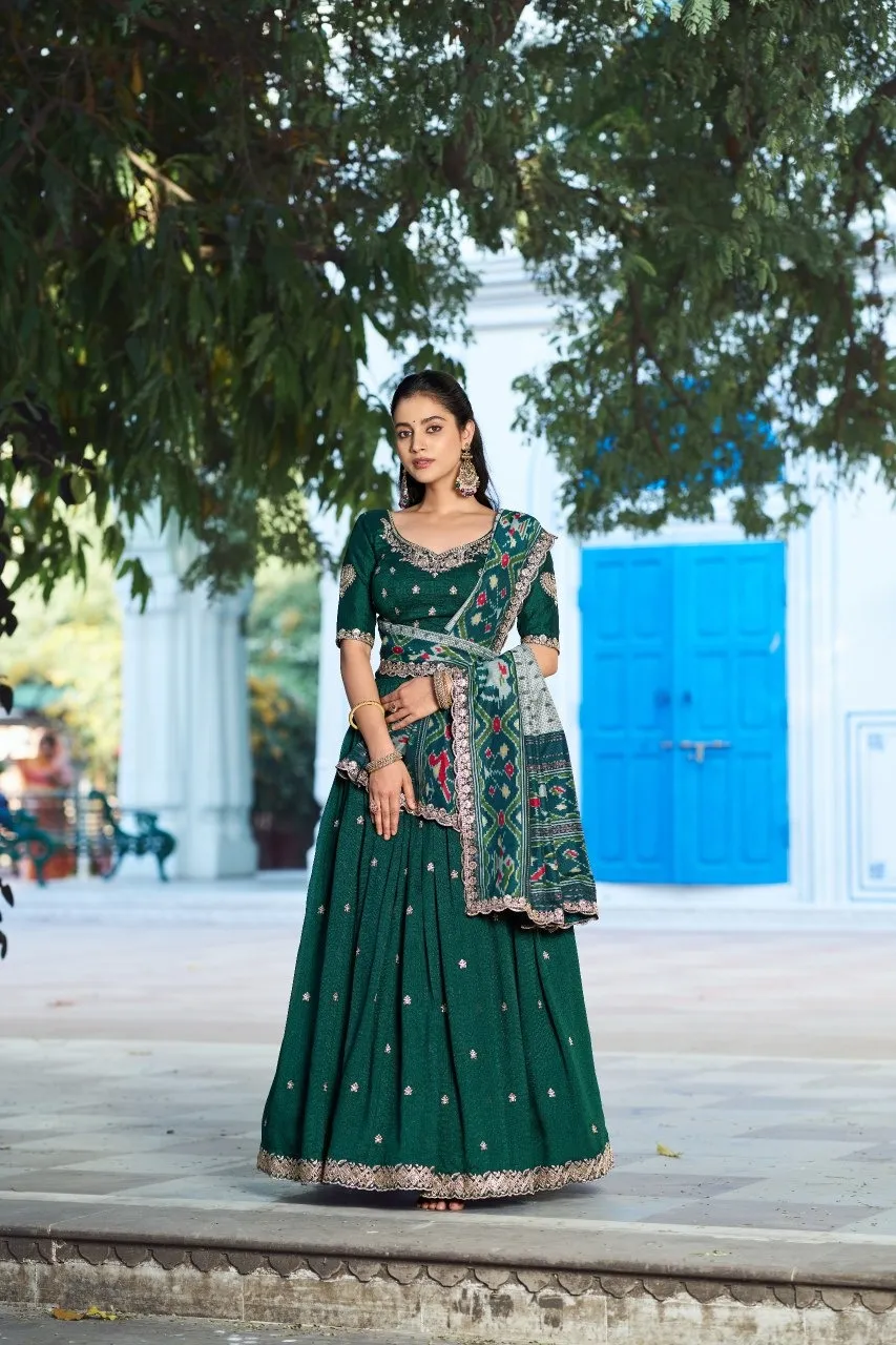 Green Premium Lehenga Choli with Ikkat Dupatta - Image 3