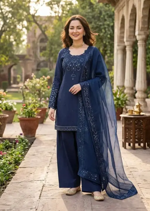 Hania Amir Inspired Blue Farsi Salwar Suit