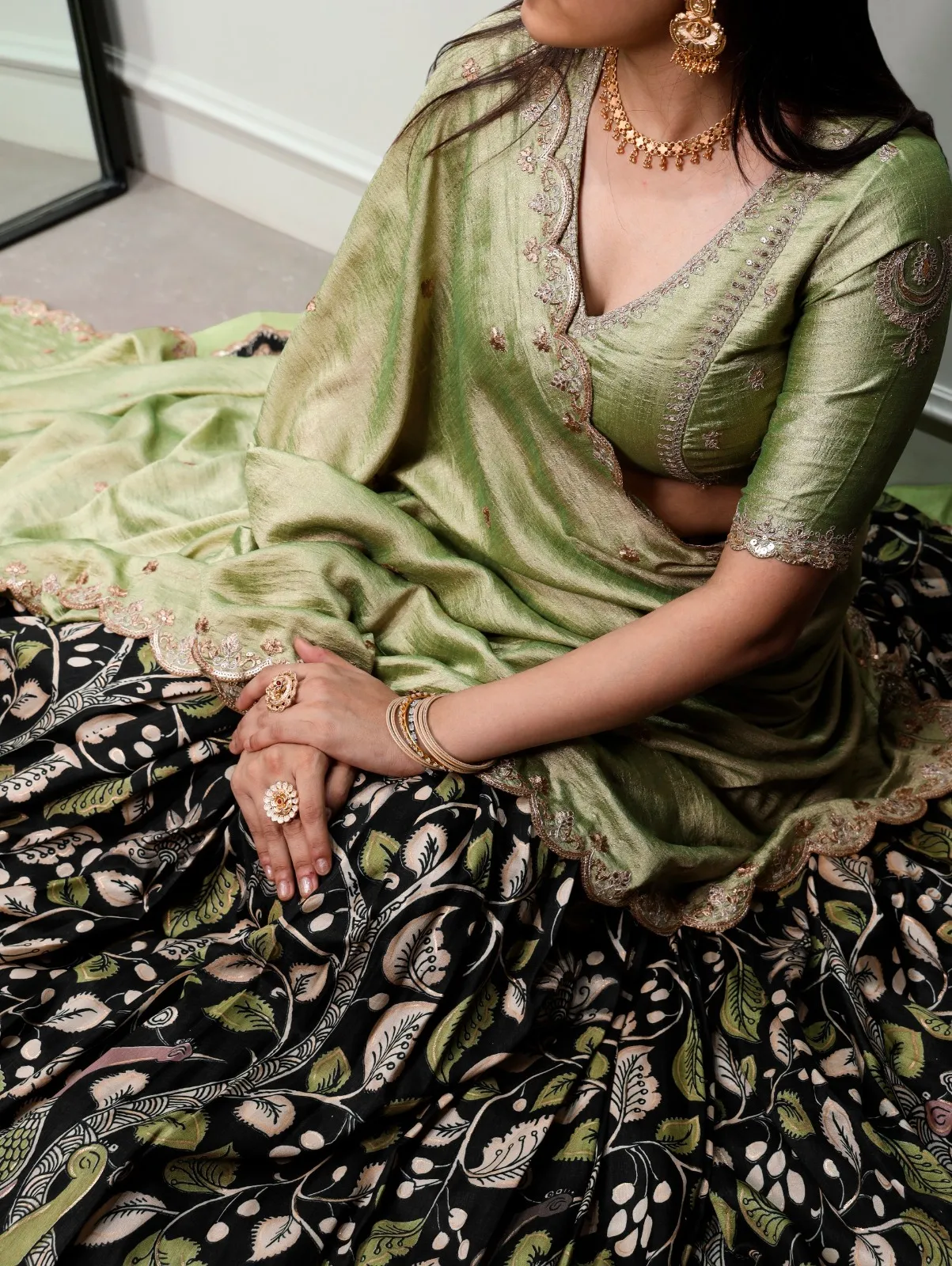 Kalamkari Printed Black Lehenga Choli Set