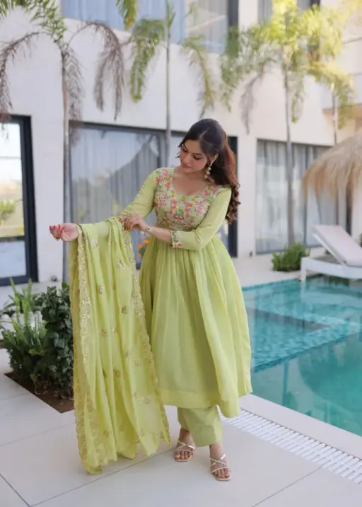 Lime Green Anarkali Dress for Party