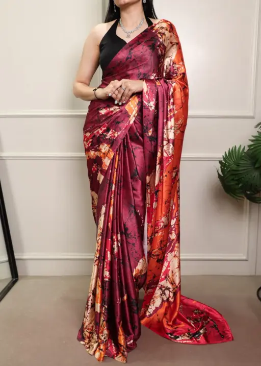 Maroon Printed Saree for Party