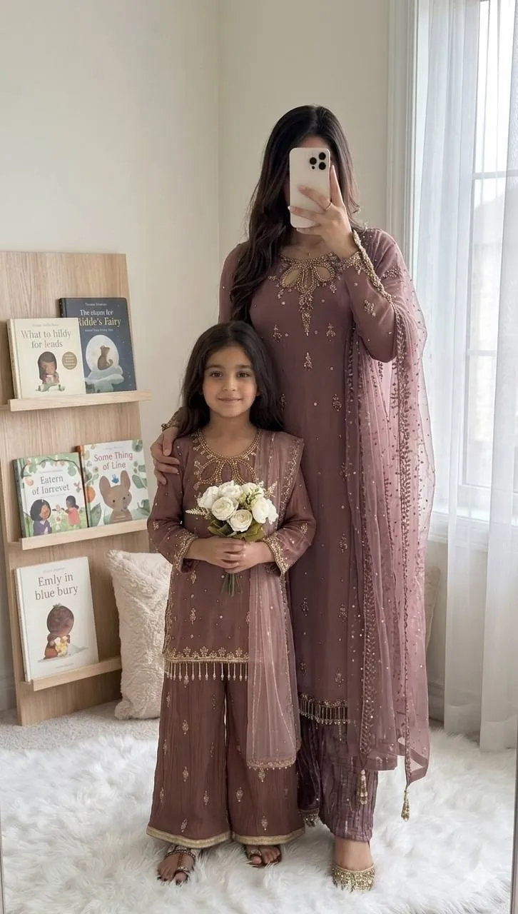Matching Mother Daughter Embroidery Salwar Suit - Image 4