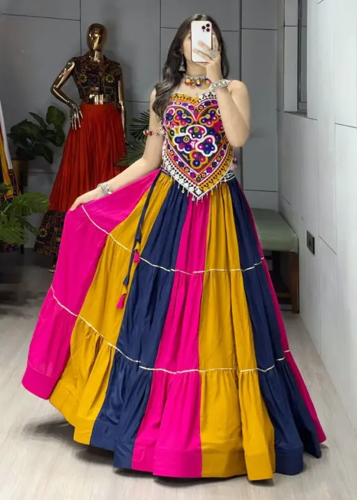 Multi Color Chaniya with Fancy Navratri Blouse for Garba Wear