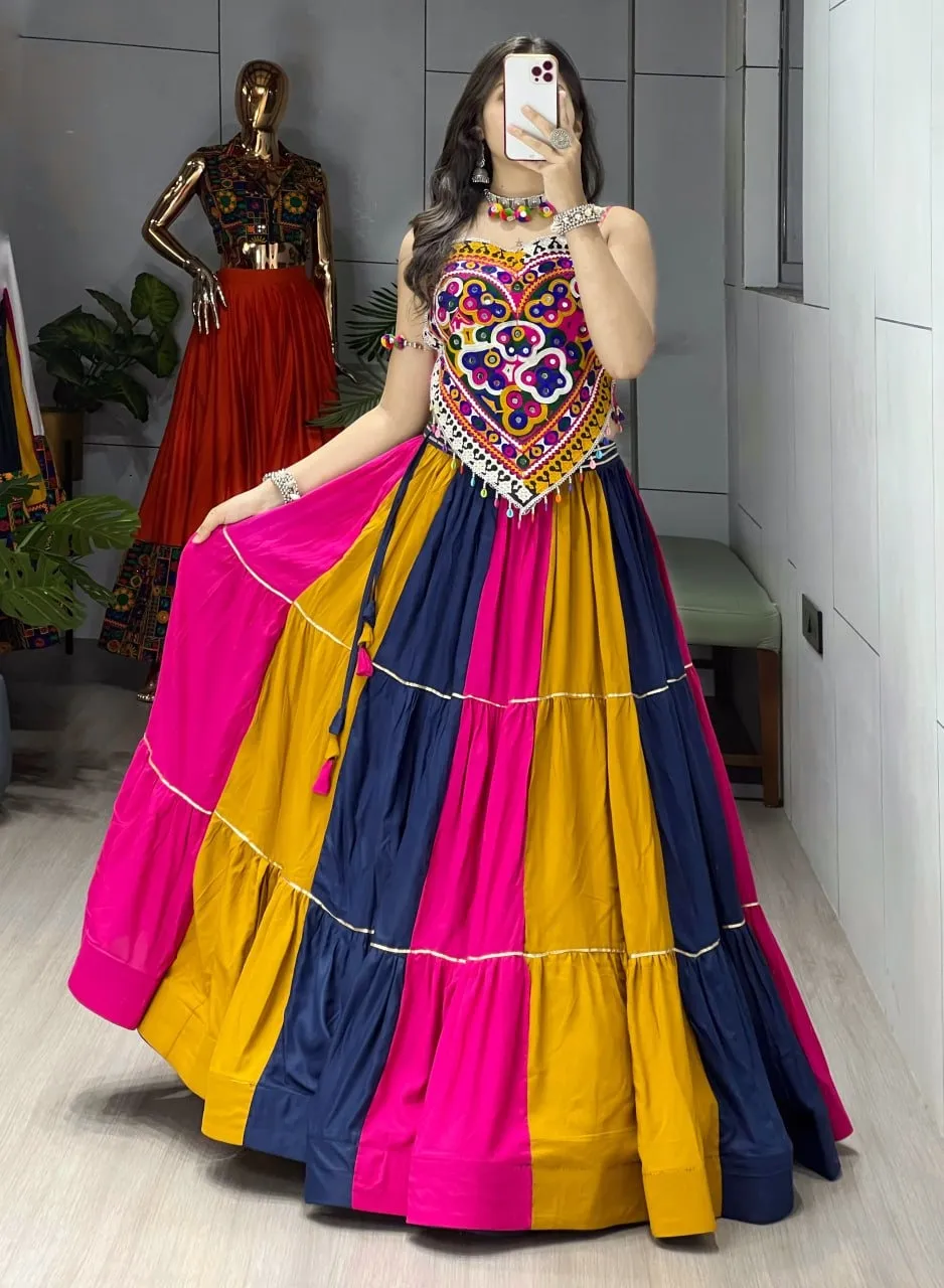 Multi Color Chaniya with Fancy Navratri Blouse for Garba Wear