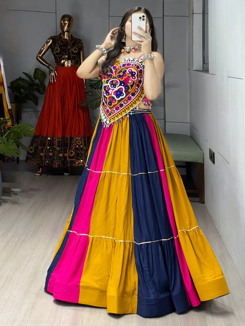 Multi Color Chaniya with Fancy Navratri Blouse - Image 2