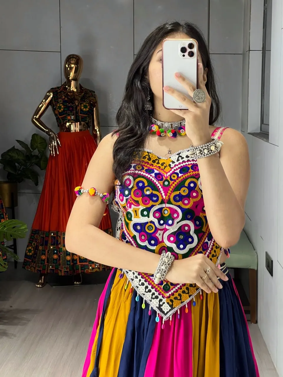 Multi Color Chaniya with Fancy Navratri Blouse - Image 3