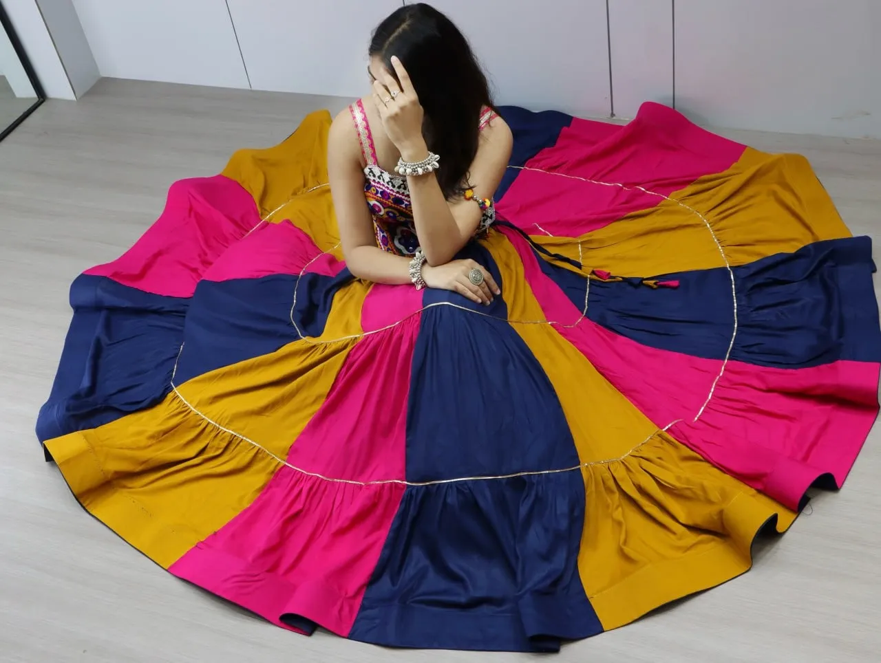 Multi Color Chaniya with Fancy Navratri Blouse - Image 4