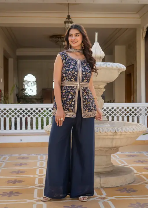 Navy Blue Ethnic Suit for Girls