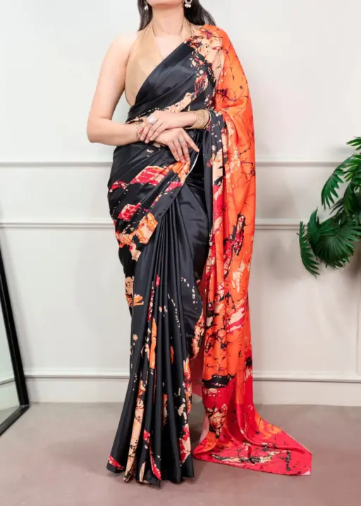 Night Party Black Printed Saree