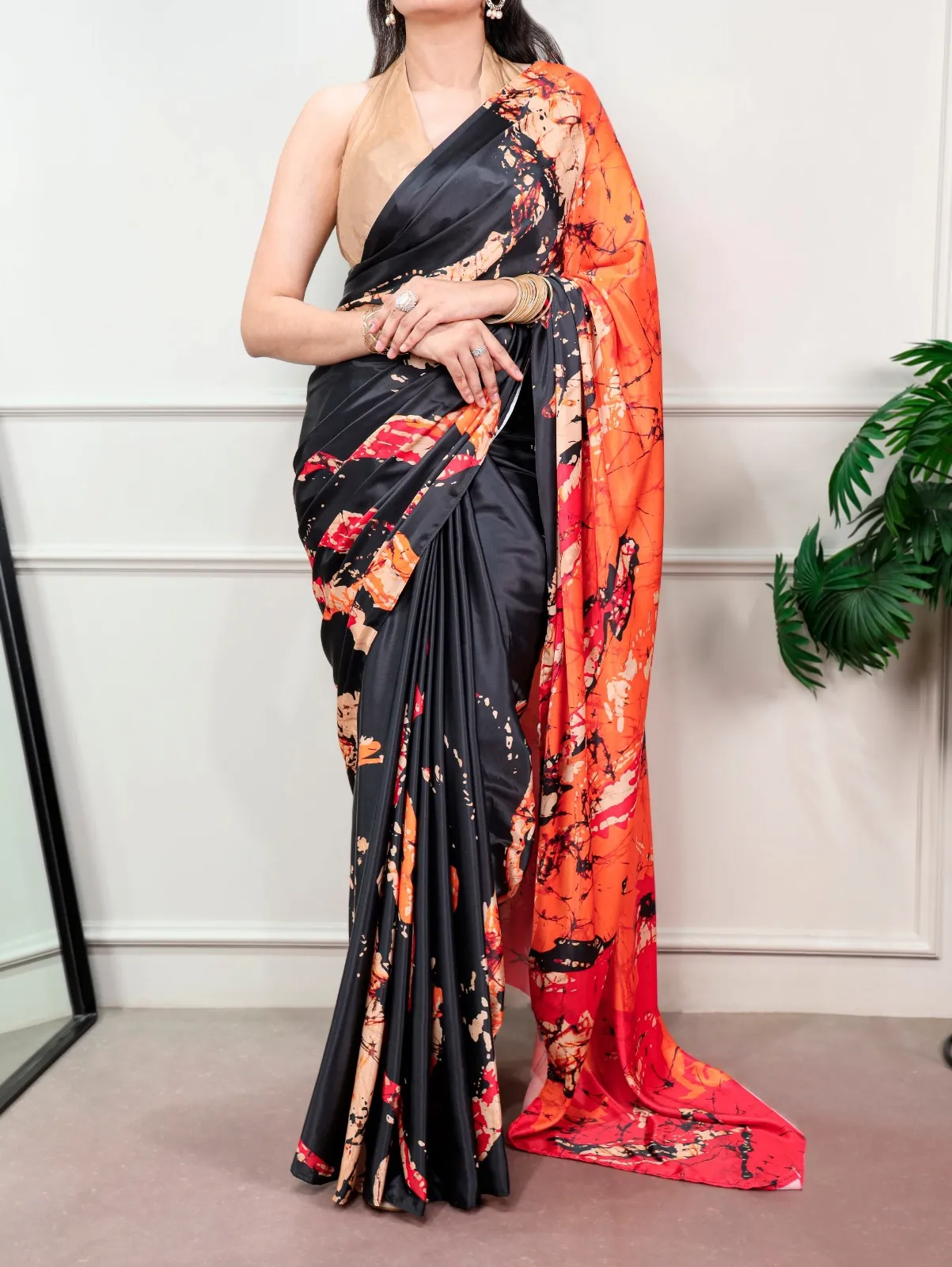 Night Party Black Printed Saree