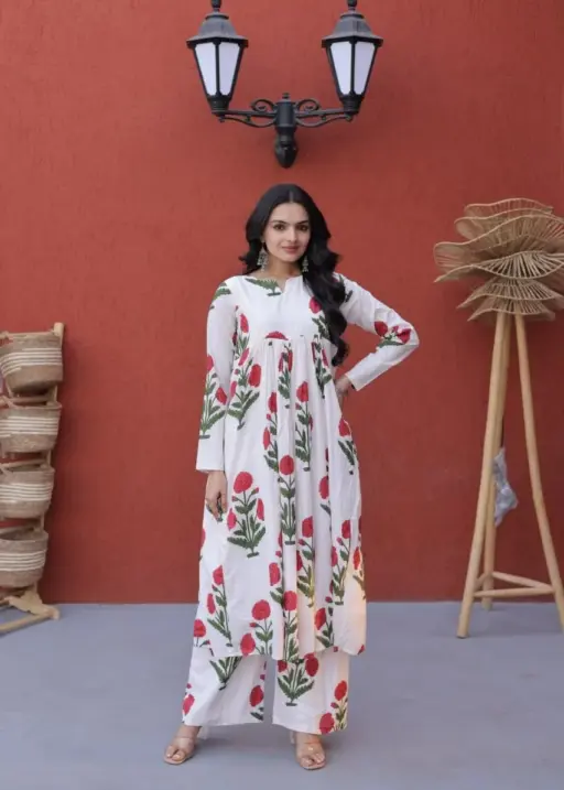 Office Wear Cotton Kurti Bottom Set