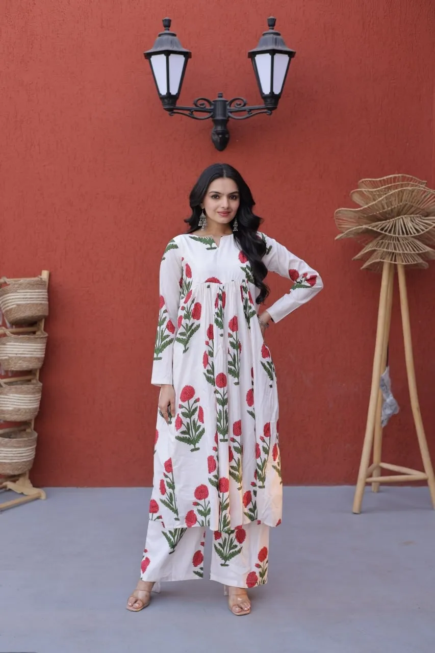Office Wear Cotton Kurti Bottom Set