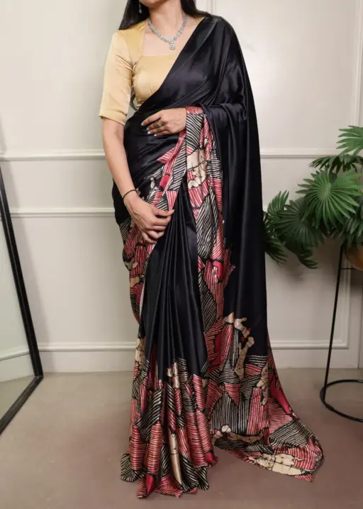 Party Special Black Printed Satin Saree