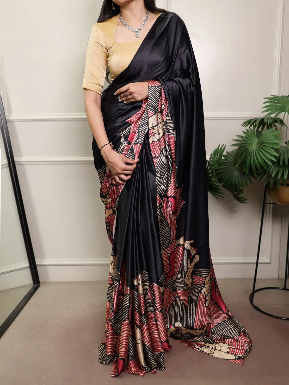 Party Special Black Printed Satin Saree