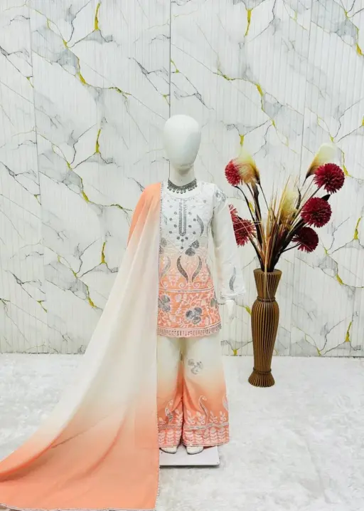 Pastel Orange Kids Wedding Plazzo Set