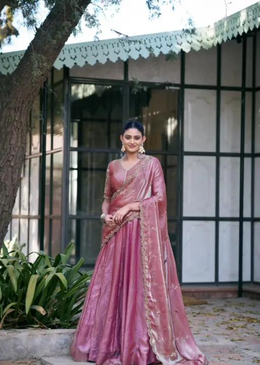 Pink Fendi Sequins Embroidered Lehenga Choli for Wedding Wear