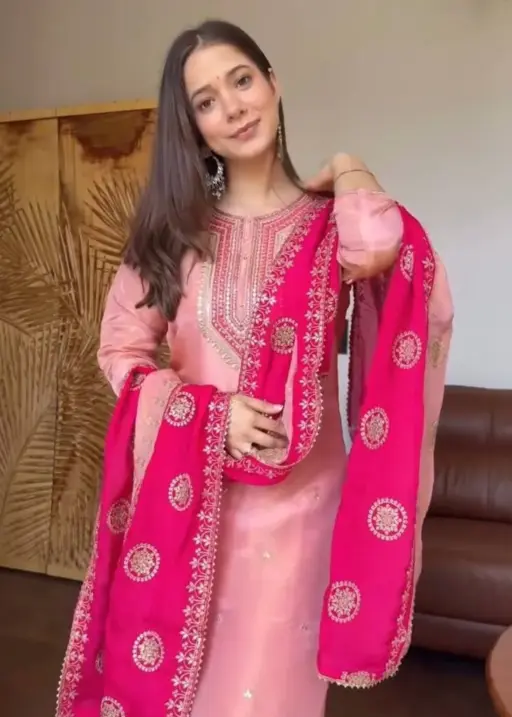Pink Fendy Silk Embroidery Joda