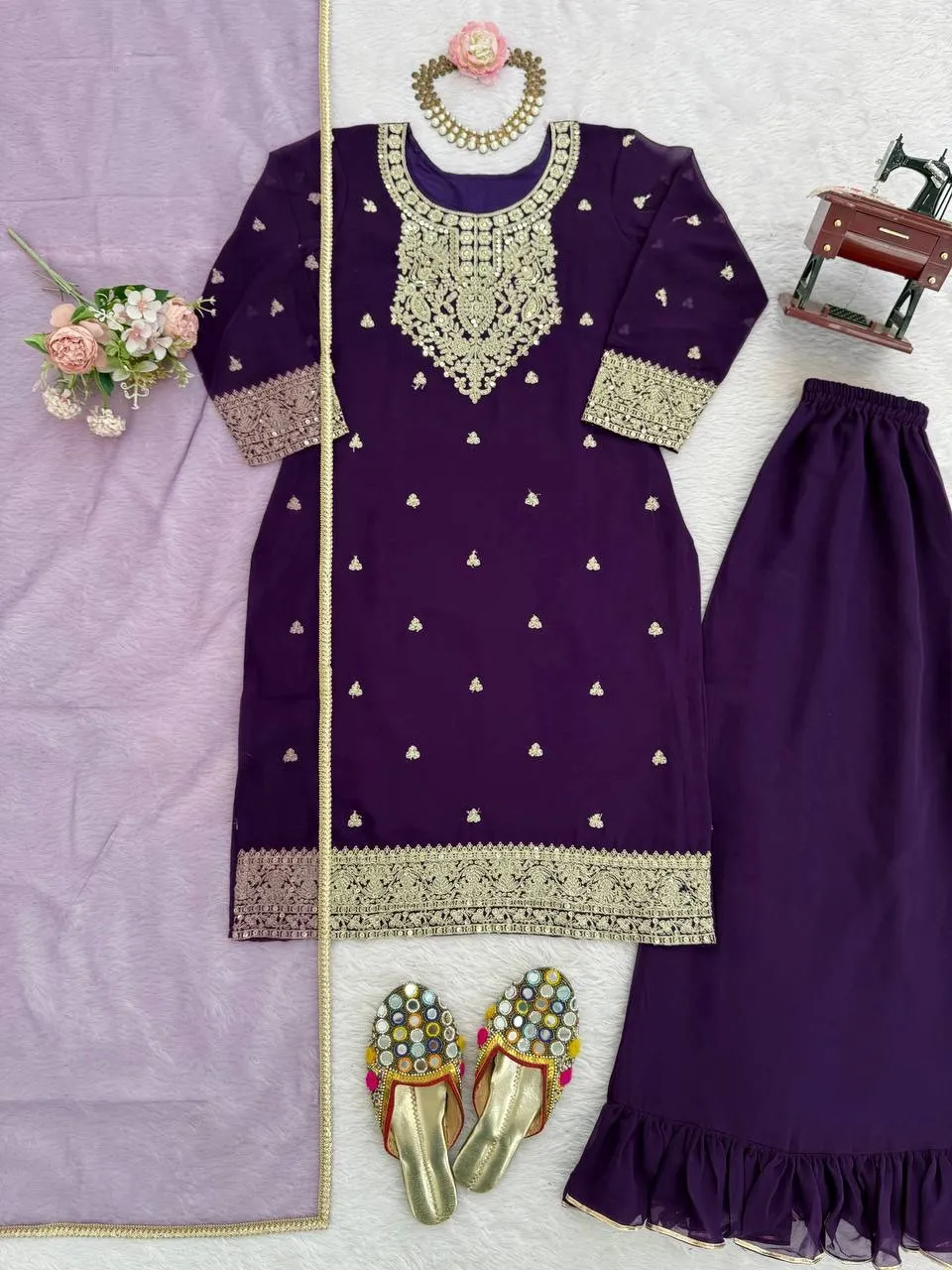 Purple Plazzo Salwar with New Pattern for Wedding - Image 2