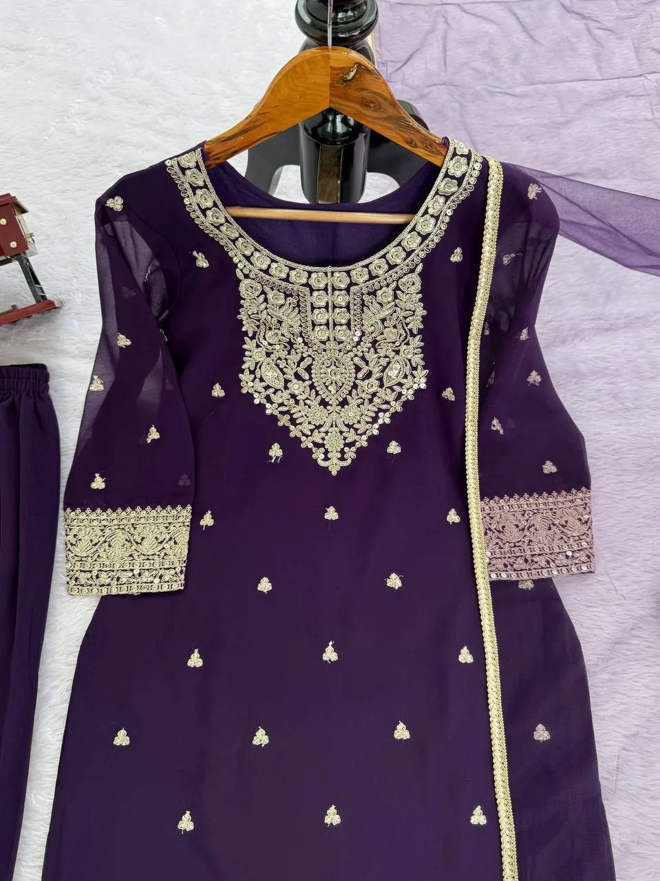Purple Plazzo Salwar with New Pattern for Wedding - Image 3