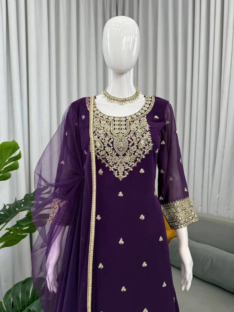 Purple Plazzo Salwar with New Pattern for Wedding - Image 4