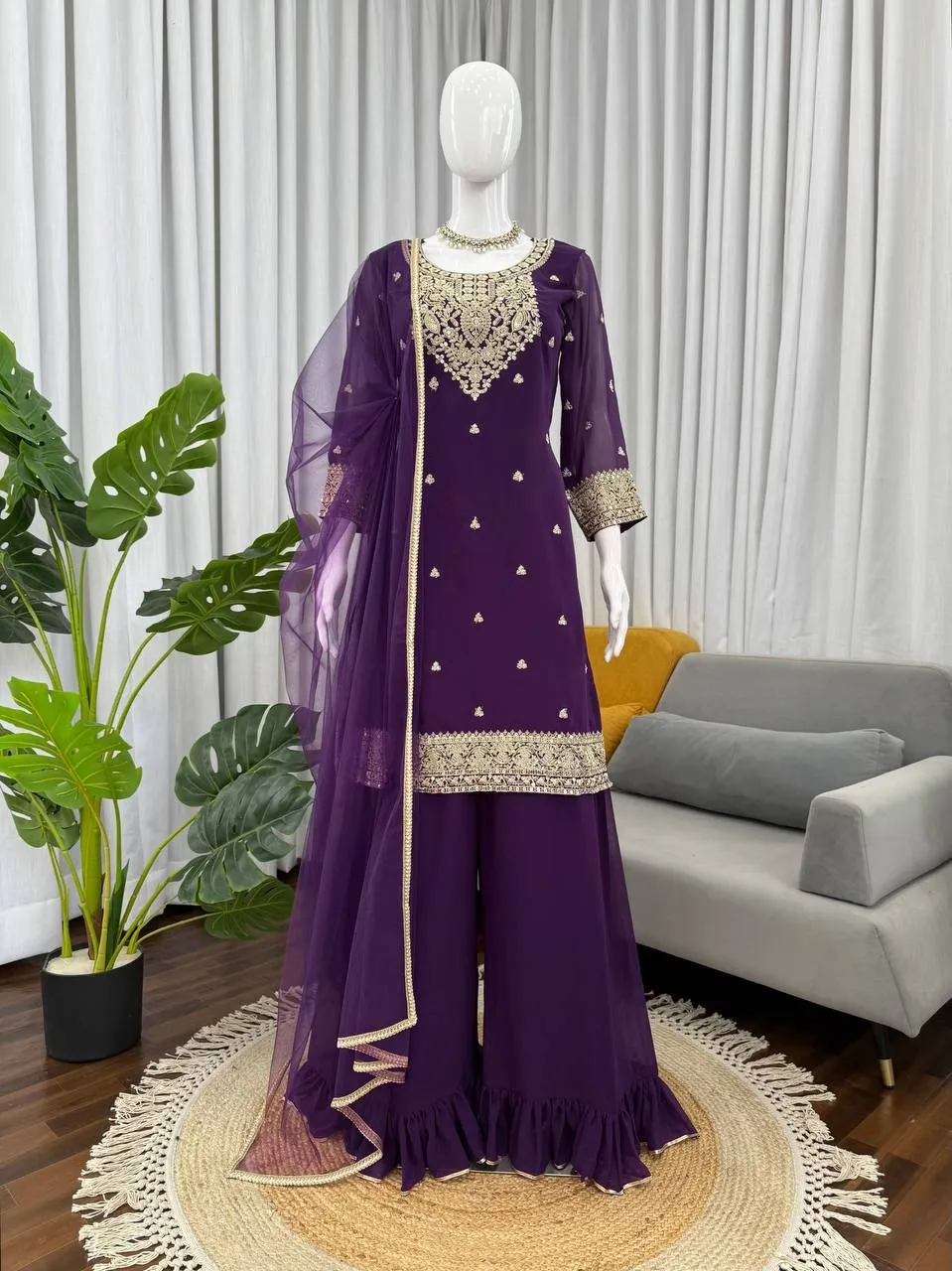 Purple Plazzo Salwar with New Pattern for Wedding - Image 5