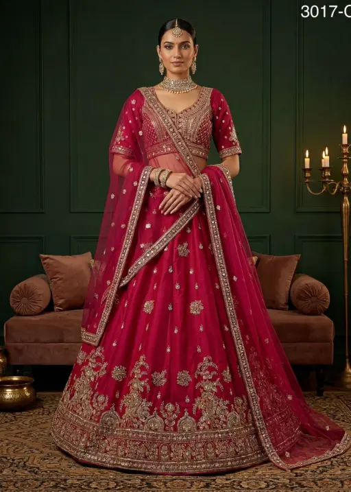 Rani Color Gadhwal Silk Bridal Lehenga Choli