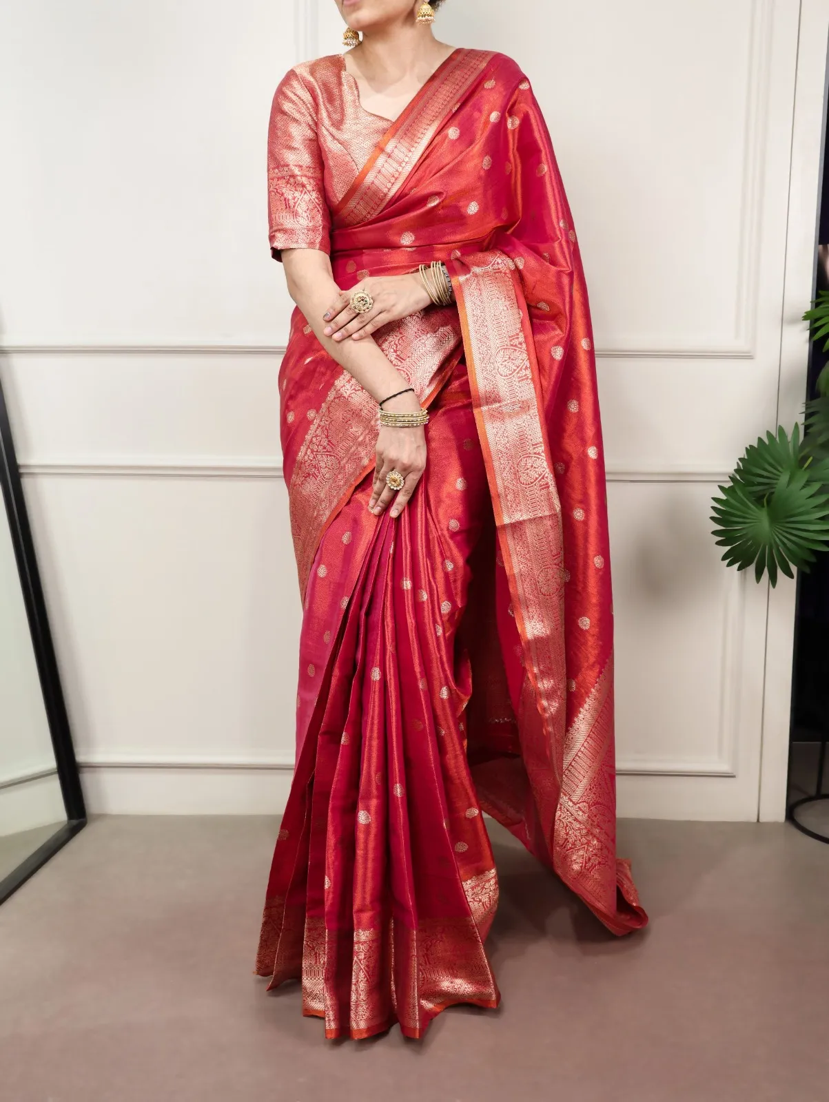 Rani Pink Dual Tone Kasavu Silk Pooja Saree - Image 3