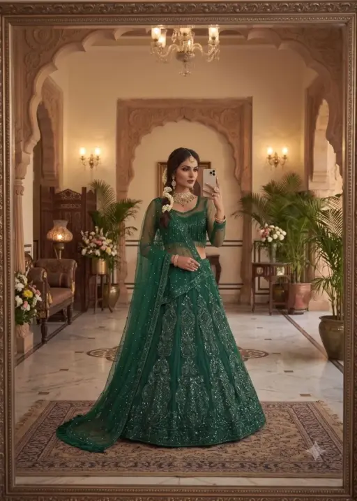 Rashmika Mandana Inspired Green Lehenga Choli