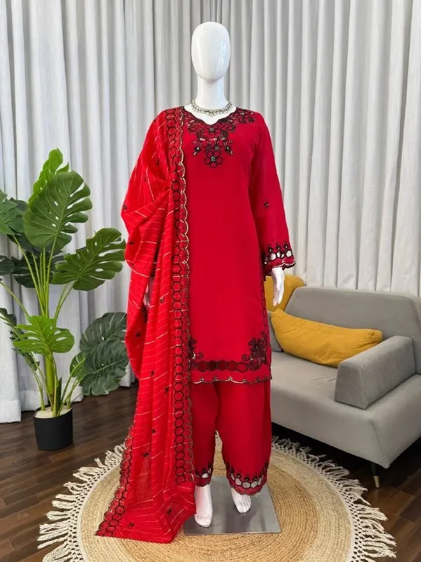 Red Color Pakistani Cut Work Salwar Suit