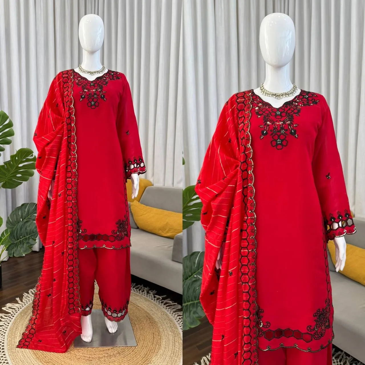 Red Color Pakistani Cut Work Salwar Suit - Image 7