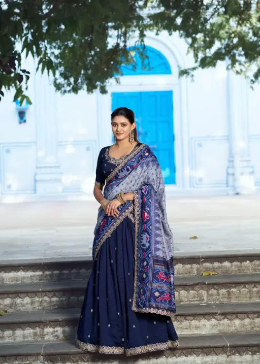 Royal Blue Premium Lehenga Choli with Ikkat Dupatta