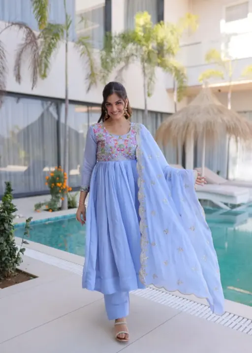 Sky Blue Anarkali Dress for Wedding
