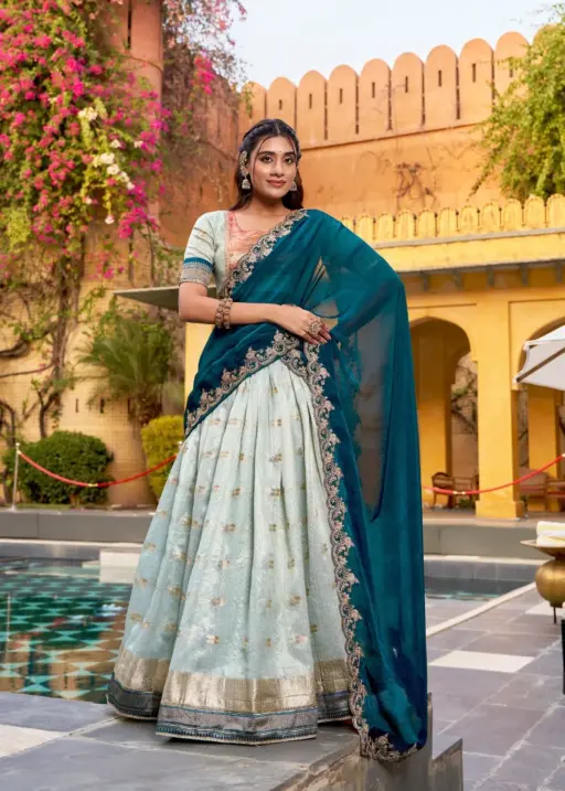 Sky Blue Paithani Silk Lehenga