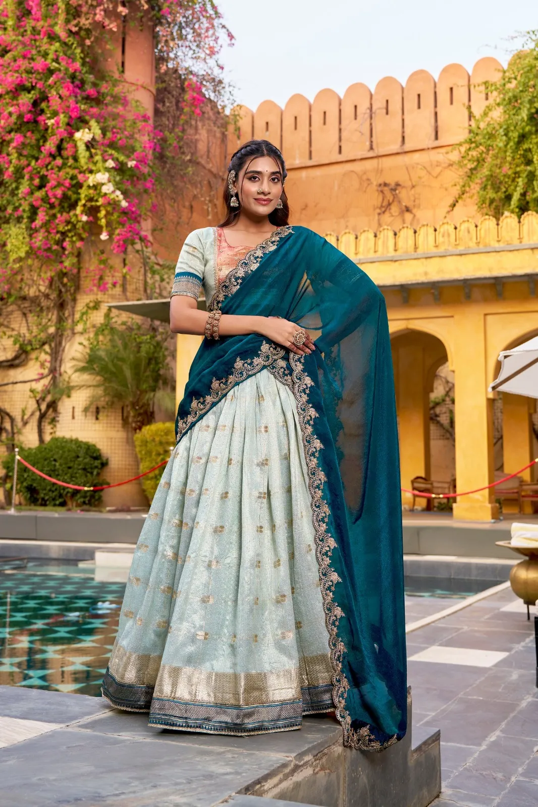 Sky Blue Paithani Silk Lehenga