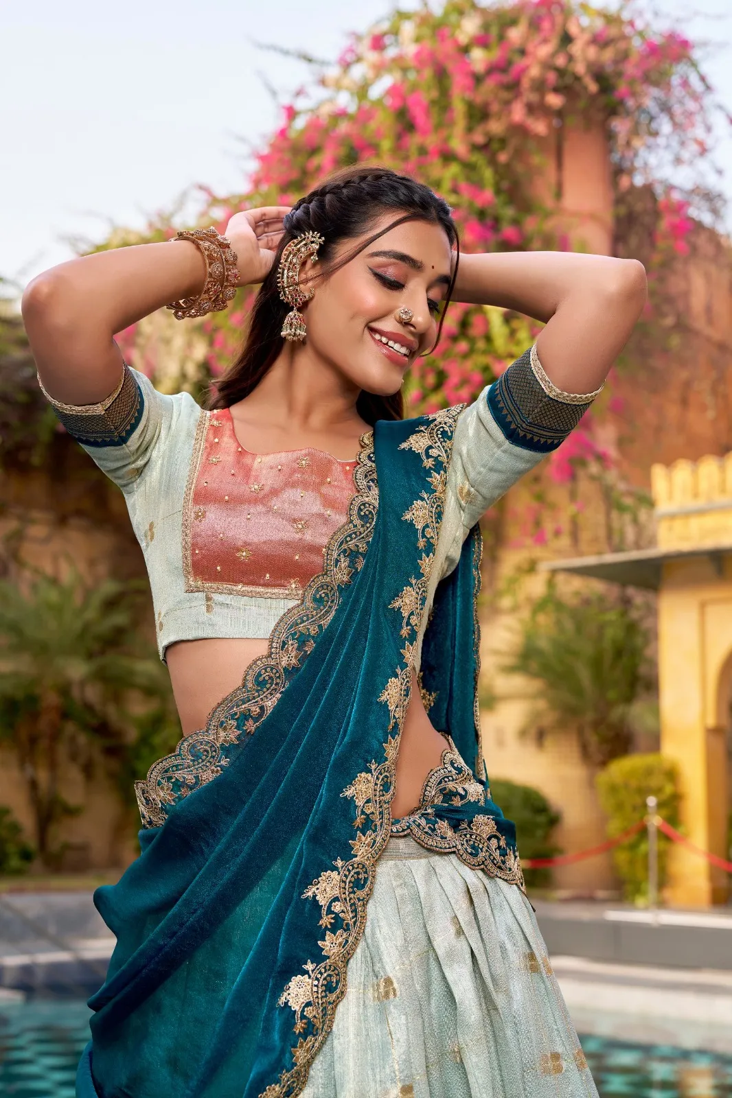 Sky Blue Paithani Silk Lehenga - Image 2