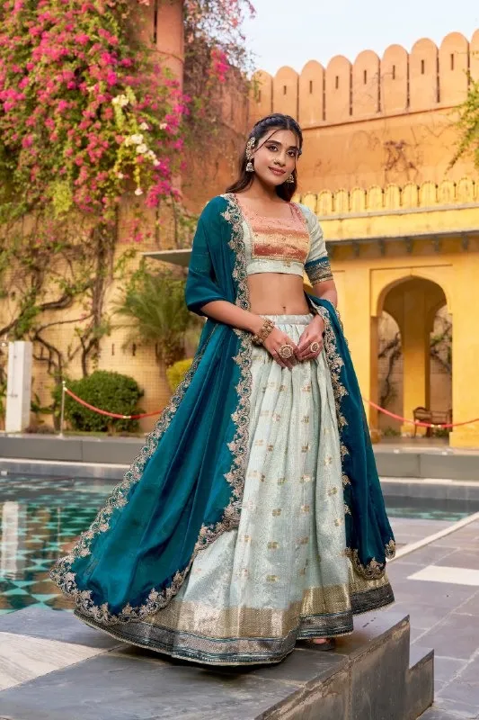 Sky Blue Paithani Silk Lehenga - Image 3