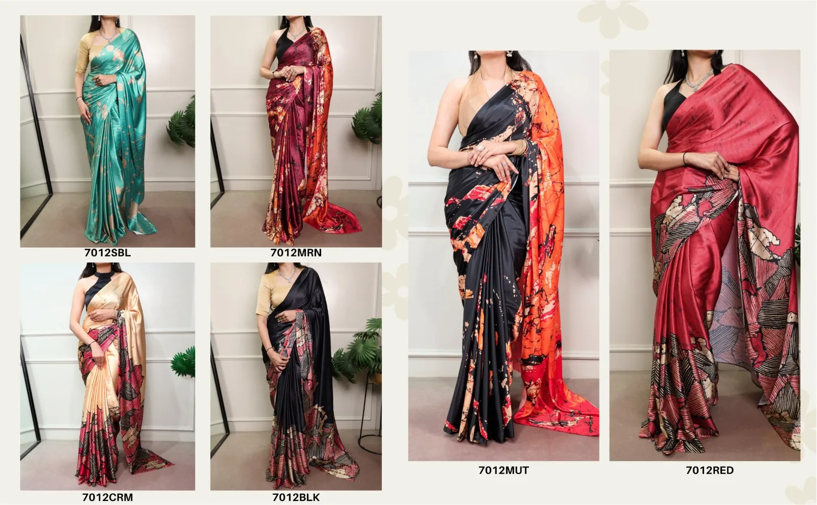 Sky Blue Satin Printed Saree - Image 3