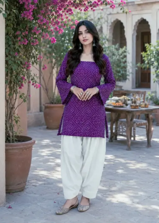 Summer Wear Bandhej Printed kurti with Bottom
