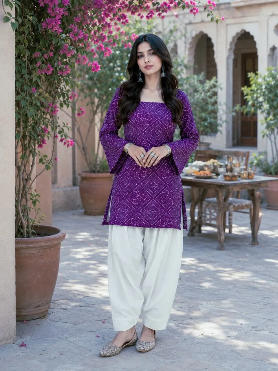 Summer Wear Bandhej Printed kurti with Bottom