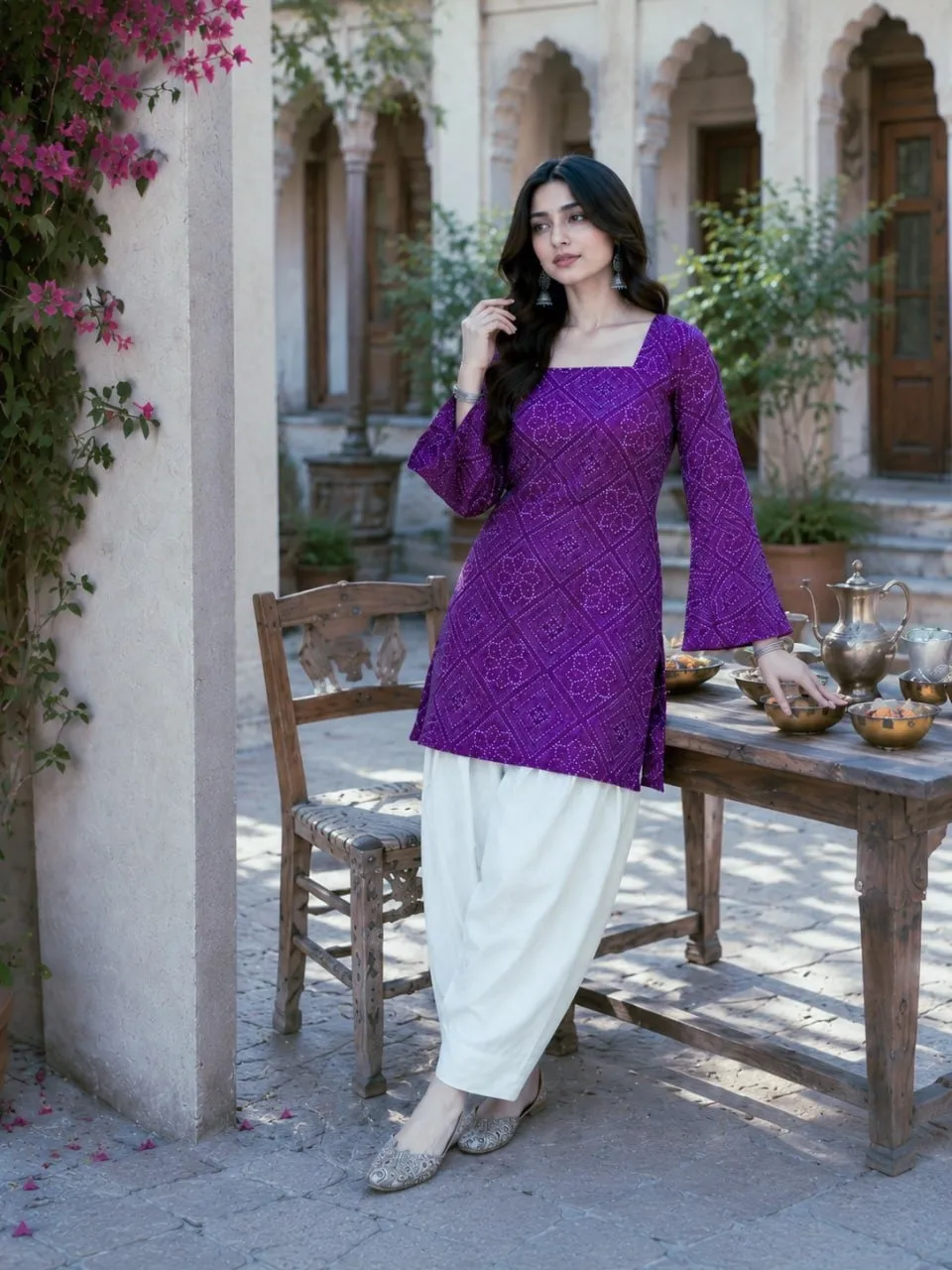 Summer Wear Bandhej Printed kurti with Bottom - Image 3