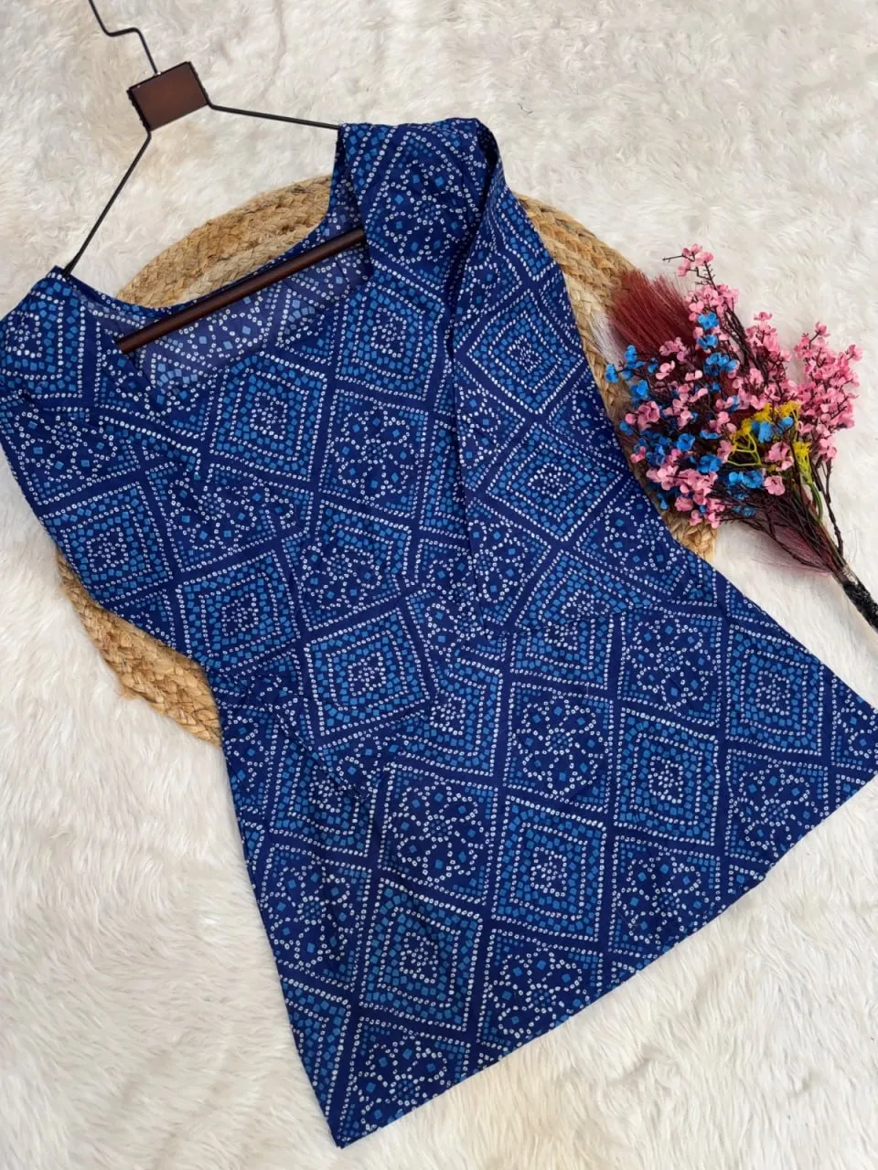 Summer Wear Blue Bandhej Printed kurti Bottom - Image 2