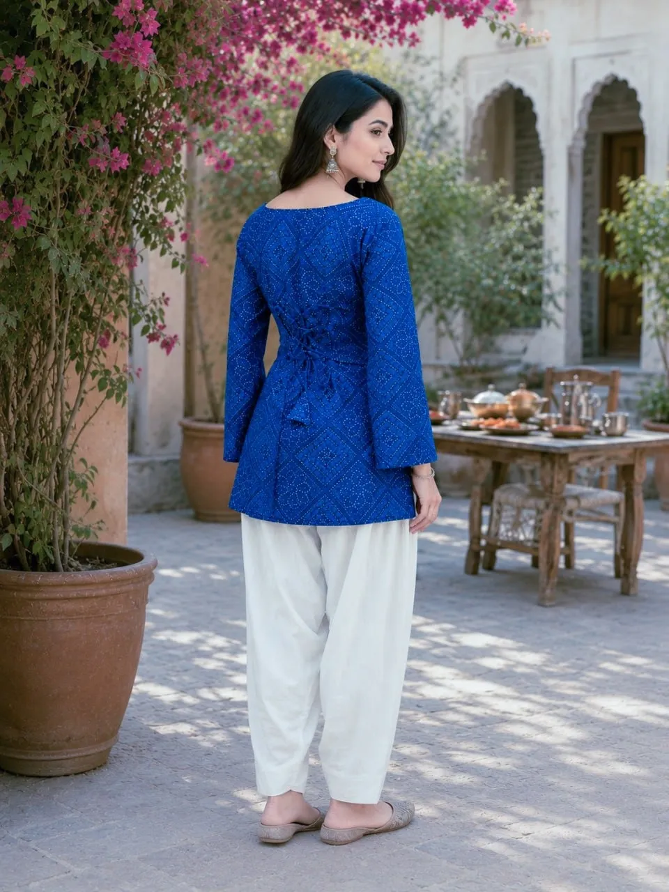 Summer Wear Blue Bandhej Printed kurti Bottom - Image 3