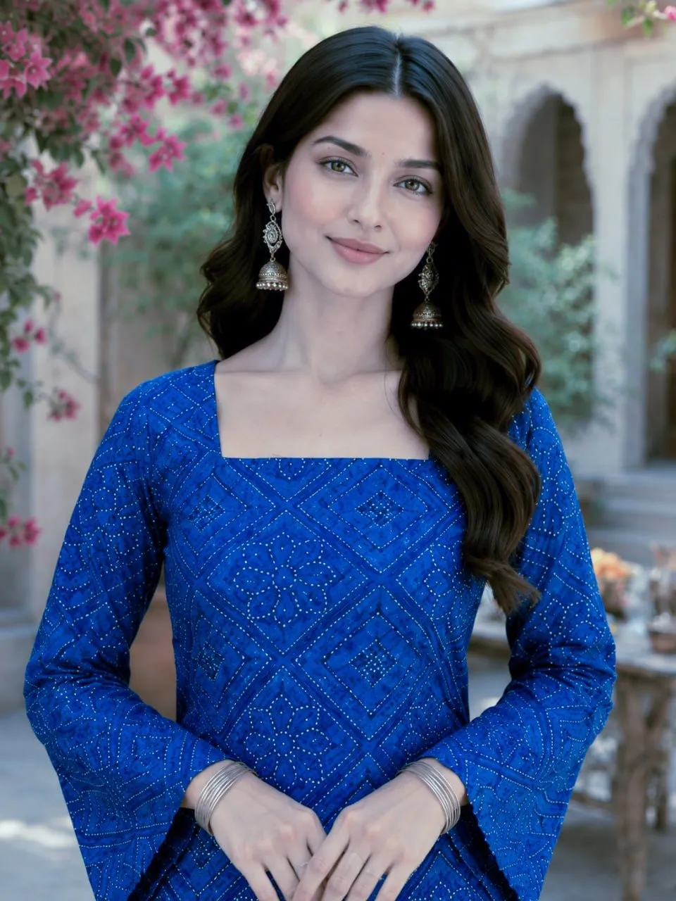 Summer Wear Blue Bandhej Printed kurti Bottom - Image 4
